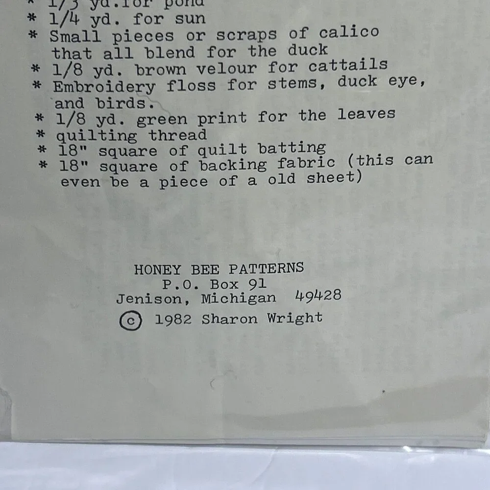 Duck Pond Honey Bee Patterns # H1 NEW Vintage Sewing Pattern 1981 Birds